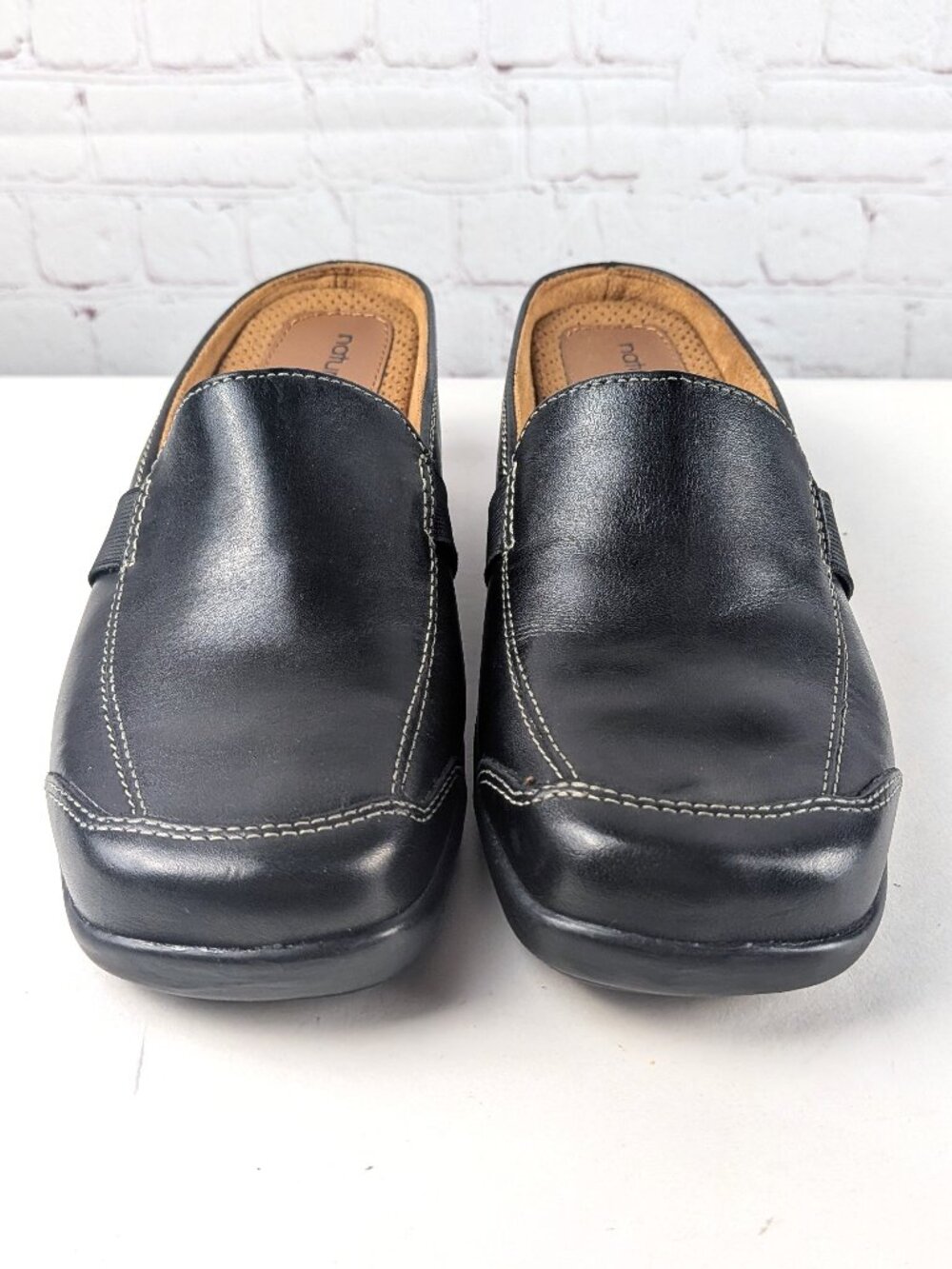 Natural Soul by Naturalizer Black Leather Slip-on Mule Flats 7.5 - Picture 2 of 10